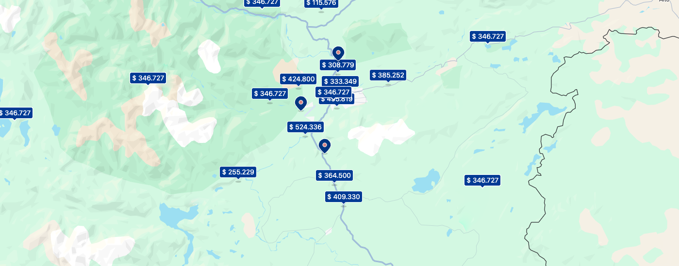 Mapa de hospedajes cerca del Parque Nacional Huerquehue
